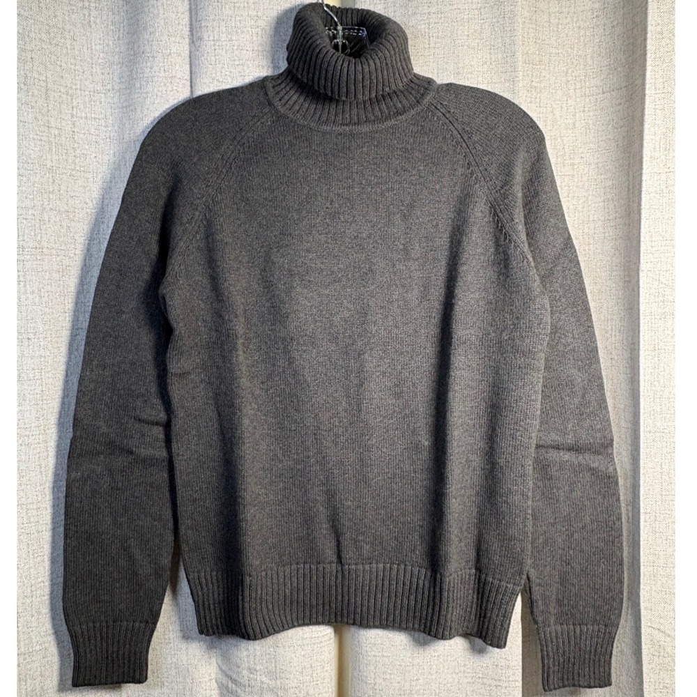 Charcoal Gray 100% Cotton Turtleneck Raglan Sleeve Knit Sweater RN 50986